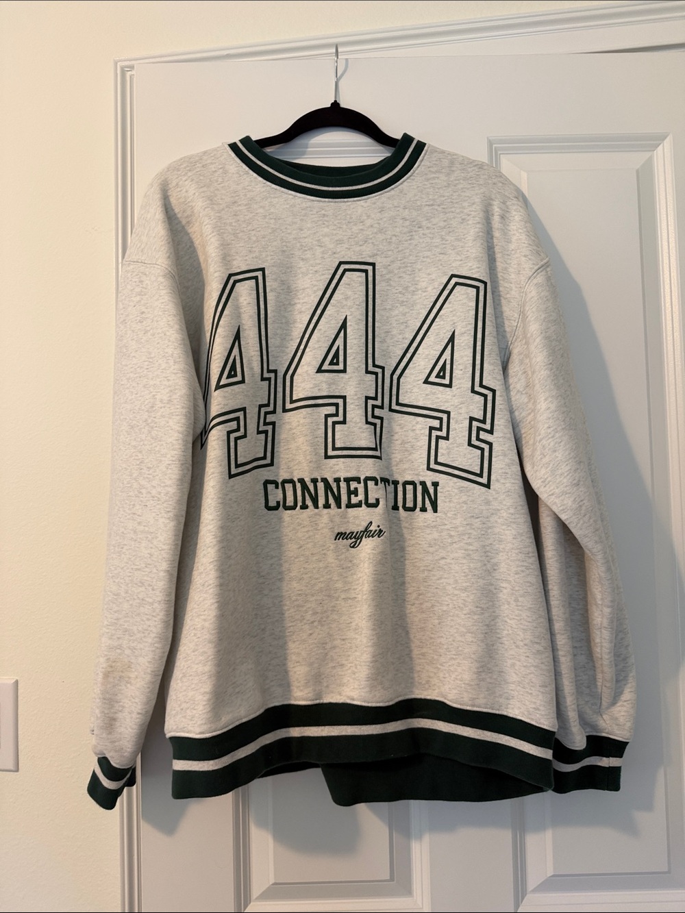 444 Connection Crewneck Sweatshirt - Light Gray with Dark Green Trim